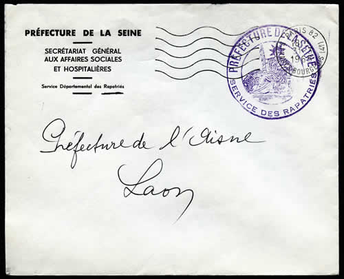 Service des rapatriés de la Préfécture de la Seine