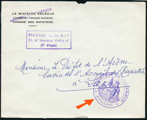 Service des rapatriés rattachés au Ministère de l'Intérieur