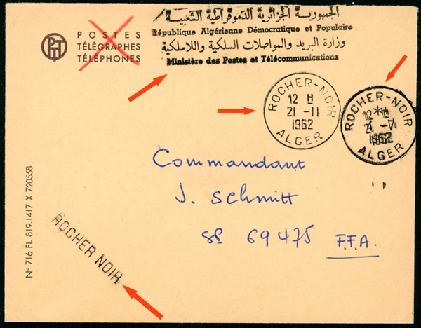 Lettre de service de Rocher Noir 21/11/62