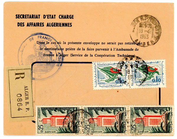 Lettre à entête du secrétariat d'Etat aux Affaires Algériennes